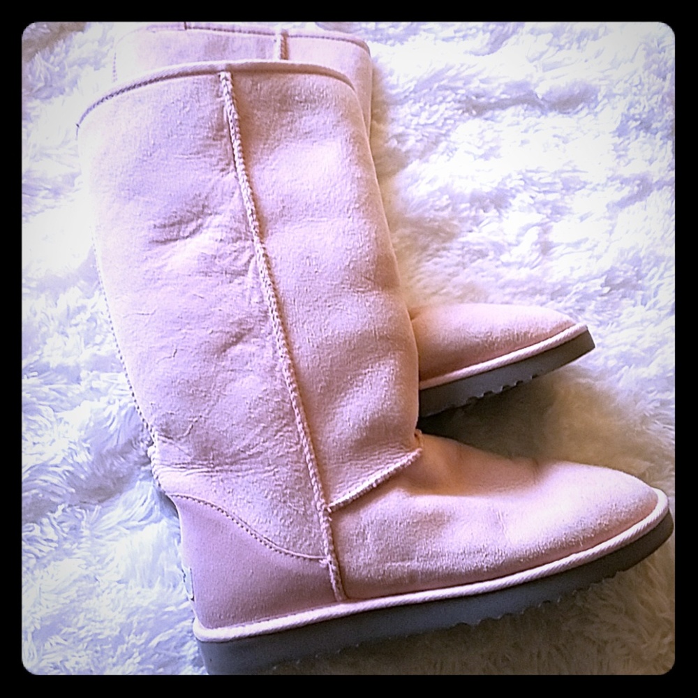 Like New. Worn ONCE. Pink Tall UGG BOOTS. Sz 9
